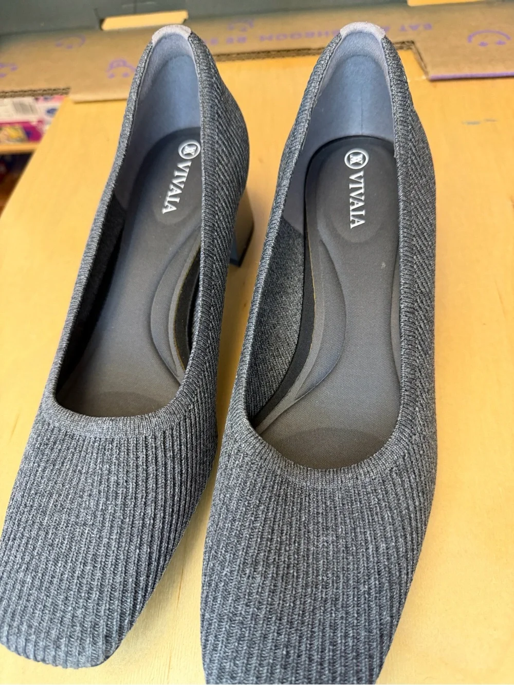 VIVAIA Women's Melody Gray Knit Square-Toe Heels